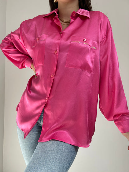 90s satin pink oversized shirt Size 38 to 42