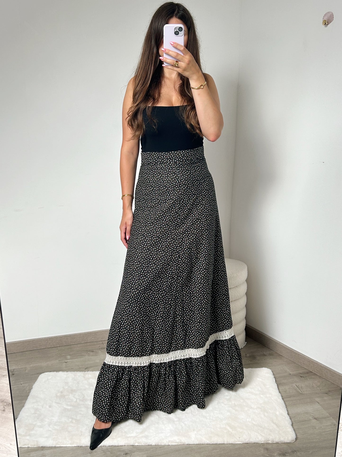 Maxi jupe bohème fleurie 70s Taille 36