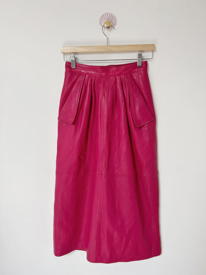 Jupe en cuir fushia 80s Taille 34