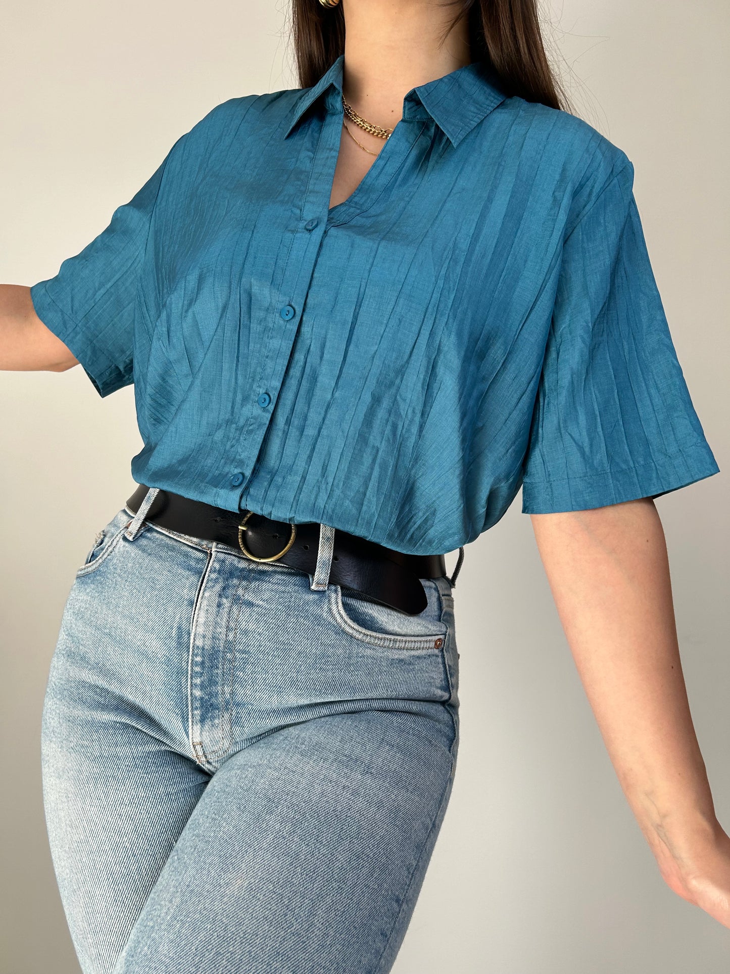 Chemise oversize satinée effet froissé 90s Taille 36 à 42