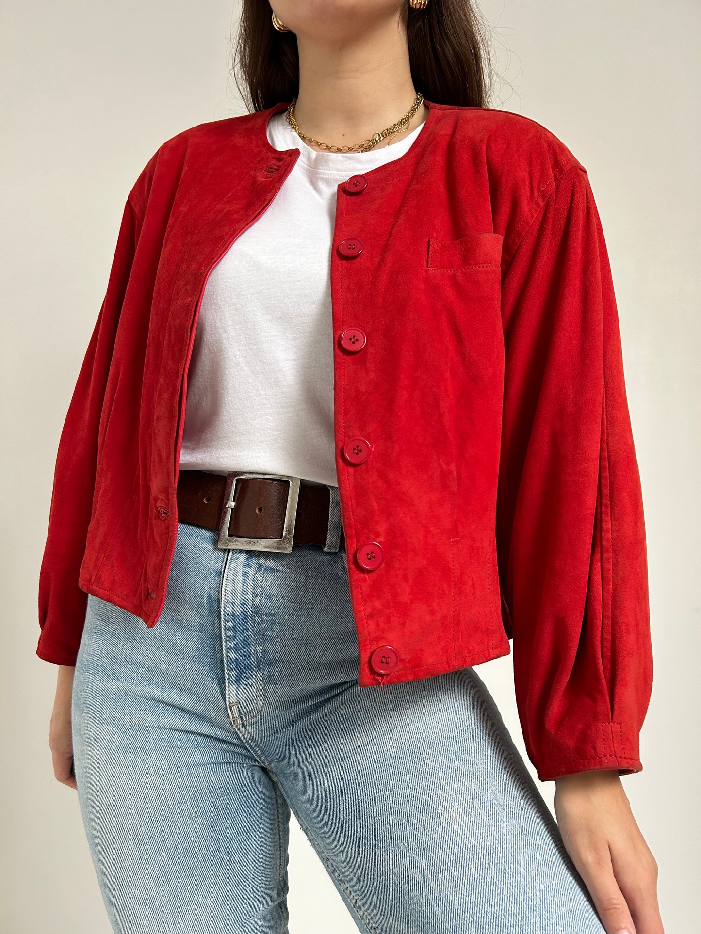 Veste courte en daim rouge 70s Taille 38/40