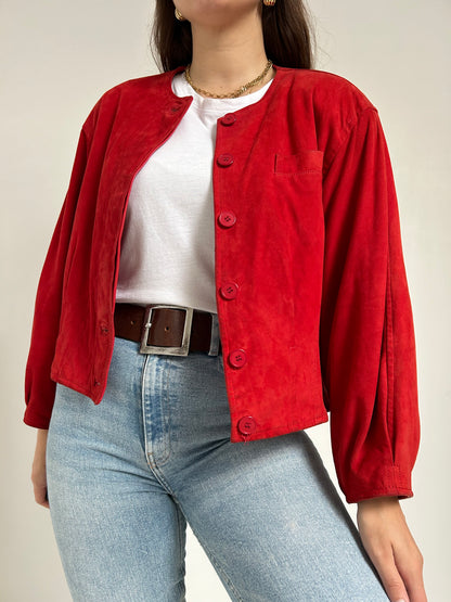 Veste courte en daim rouge 70s Taille 38/40