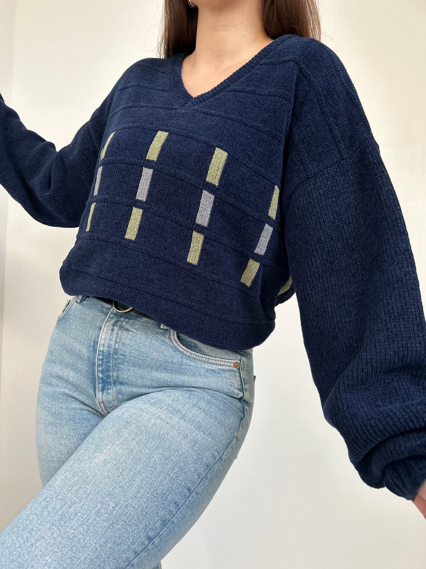 Pull en velours à motifs col V 90s Taille 42/44