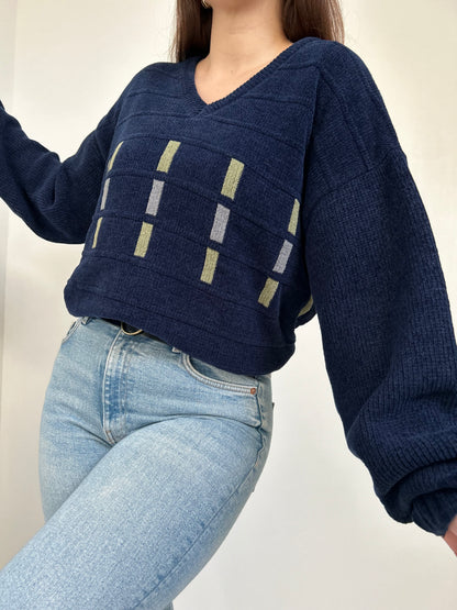 Pull en velours à motifs col V 90s Taille 42/44