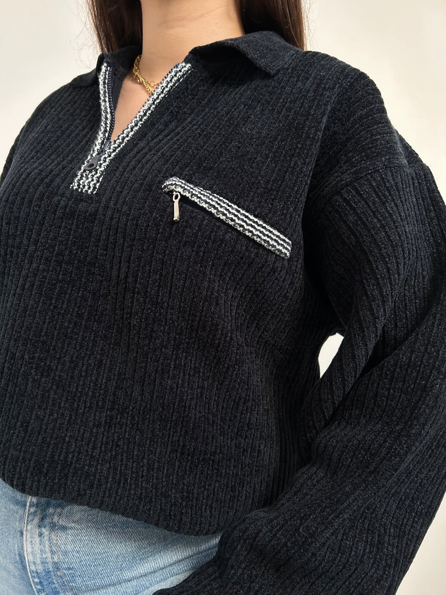 Pull zippé oversize en velours 90s Taille 40/42