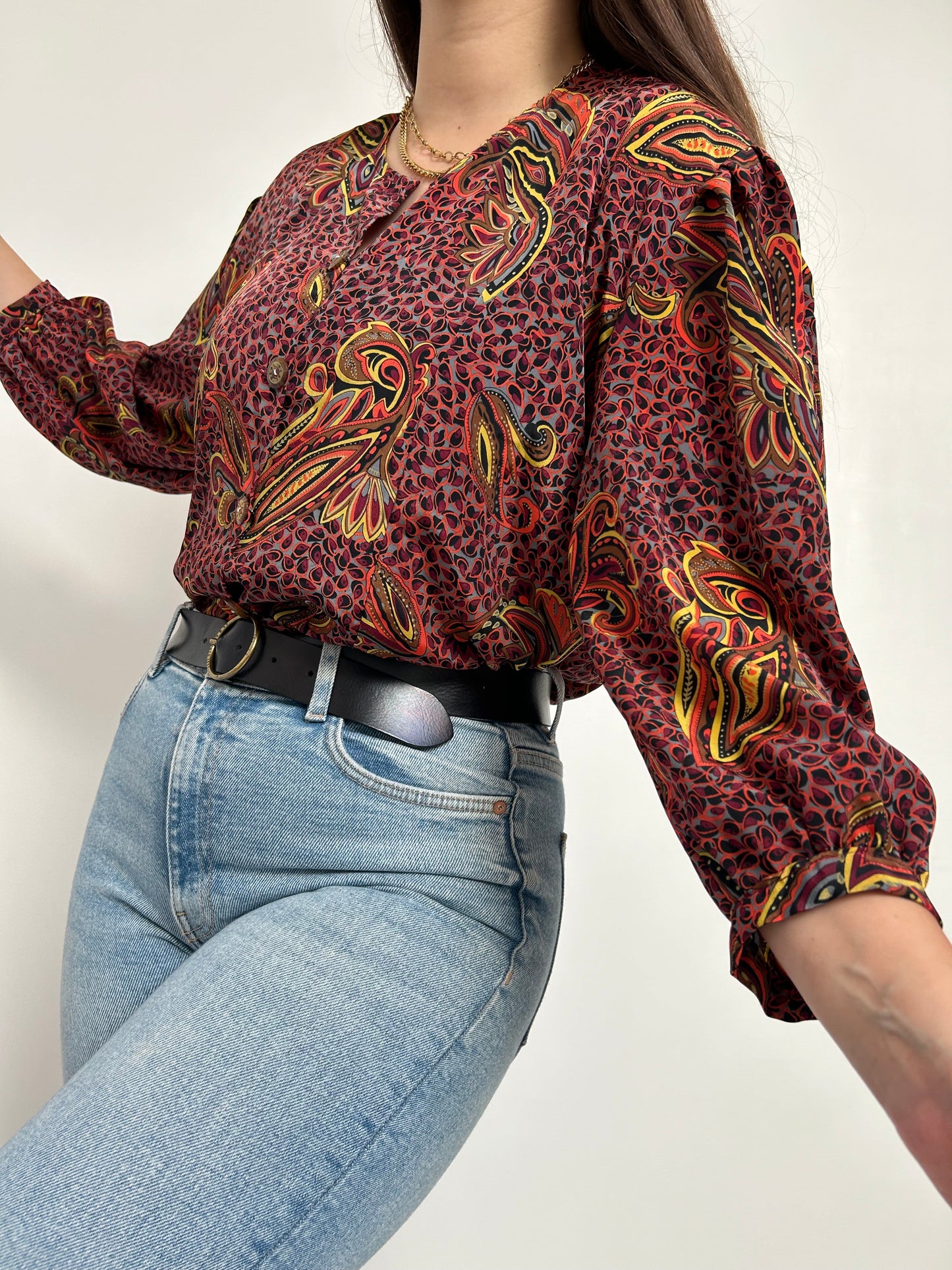 90s patterned 3/4 sleeve shirt Size 36/38