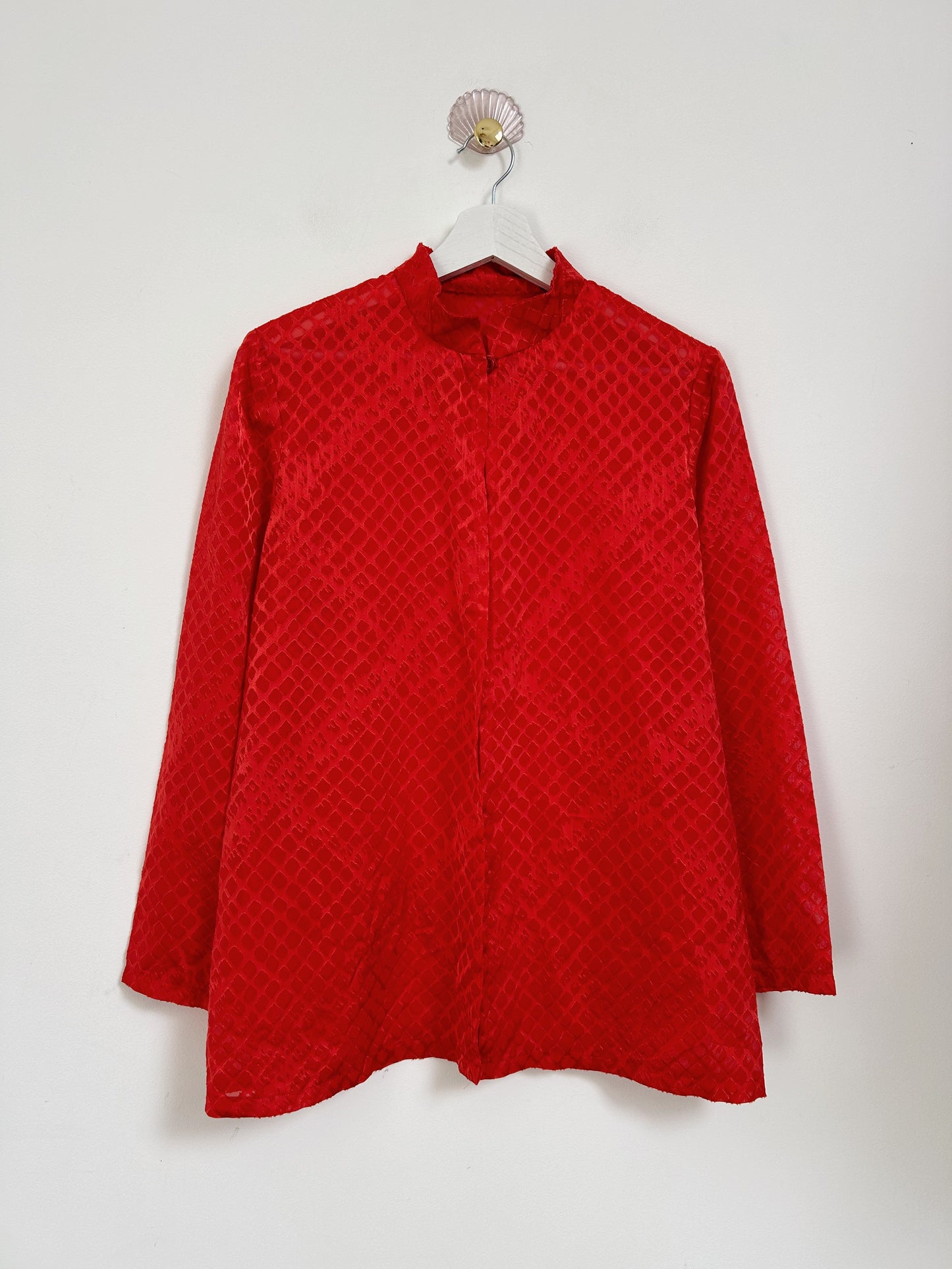 Blouse transparente rouge métallisée vintage Taille 38