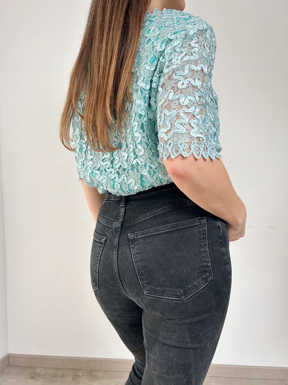 Blouse en dentelle bleu 90s Taille 38/40