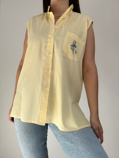 90s embroidered sleeveless oversized shirt Size 36 to 40