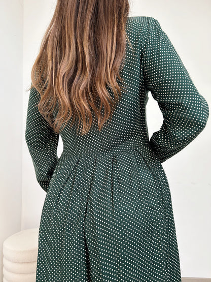 90s Green Polka Dot Buttoned Dress Size 38