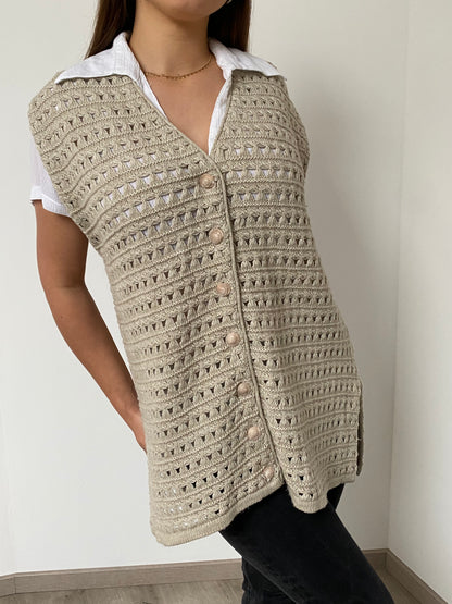 90s bohemian beige ribbed vest Size L