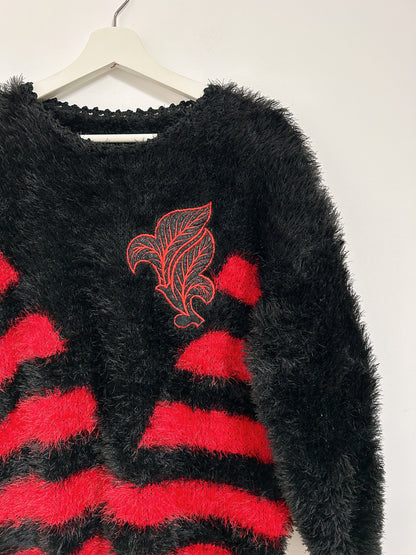 80s Red and Black Striped Hair Sweater Size 38