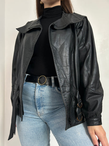 Veste en cuir noir 80s Taille 38