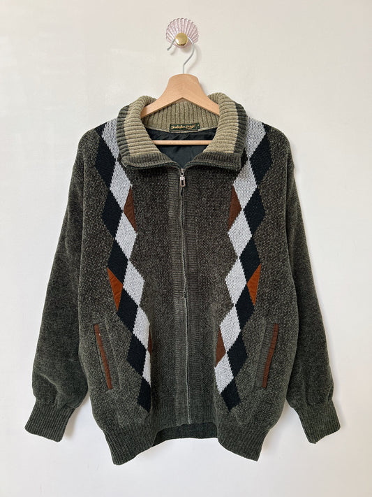 Gilet zippé à motifs en velours 90s Taille 42