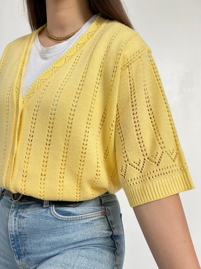 Gilet crochet jaune oversize 90s Taille 40 à 44