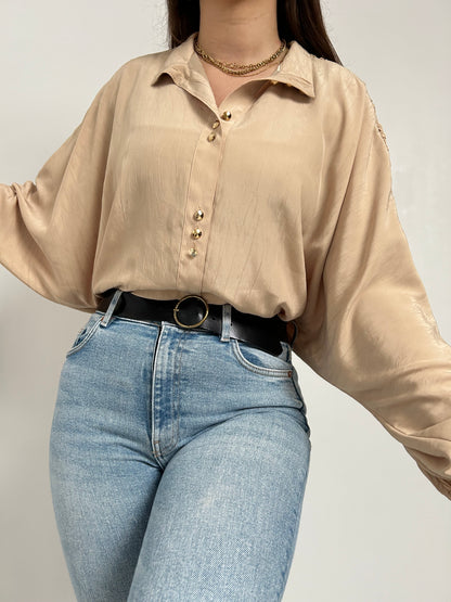 Chemise oversize beige froissée sur les manches 80s Taille 42/44