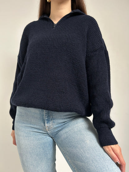 Pull oversize bleu marine col zippé 90s Taille 42/44