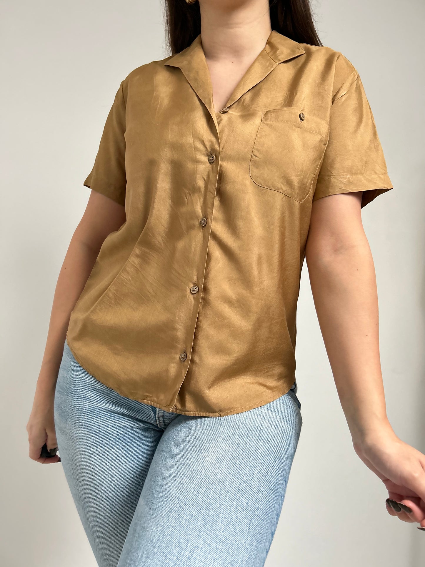 Chemise manches courtes marron 90s Taille 34/36