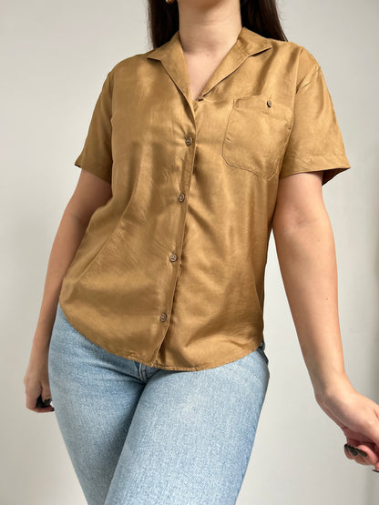 Chemise manches courtes marron 90s Taille 34/36