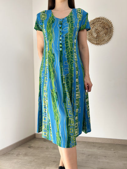 90s blue and green patterned dress Size 38/40