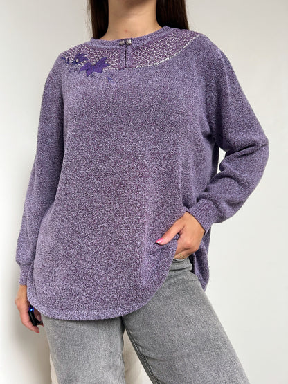 Pull violet brodé 80s Taille 42