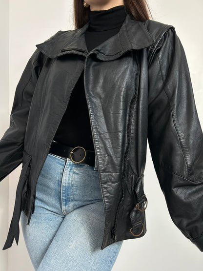 Veste en cuir noir 80s Taille 38