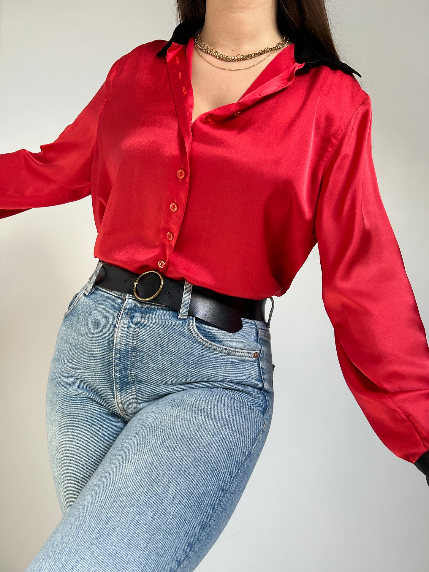 Chemise oversize rouge satinée 90s Taille 38/40