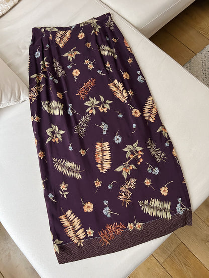 Longue jupe aubergine fleurie 90s Taille 38