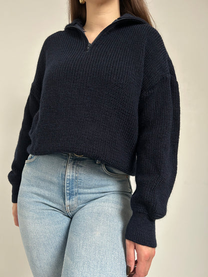 Pull oversize bleu marine col zippé 90s Taille 42/44