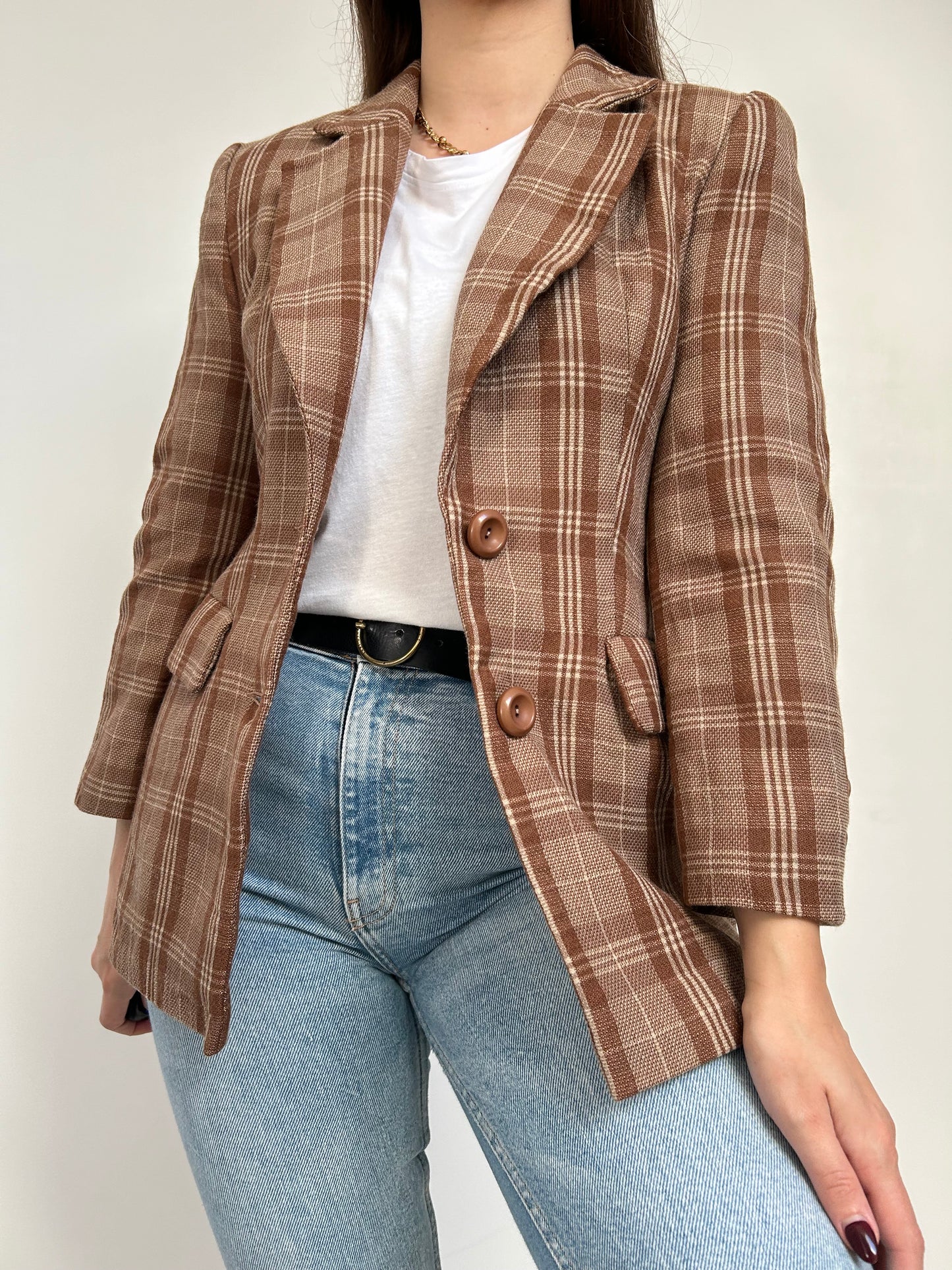 Blazer à carreaux marron et beige 70s Taille 34