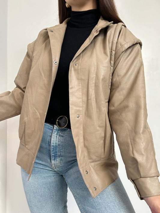 Veste oversize en cuir beige 80s Taille 40