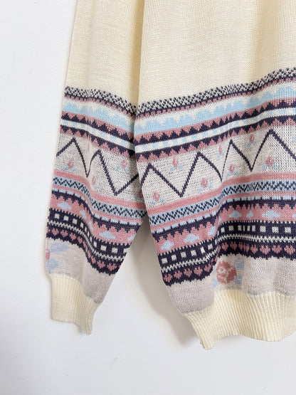 Cream oversized sweater with 90s rose print Size 40