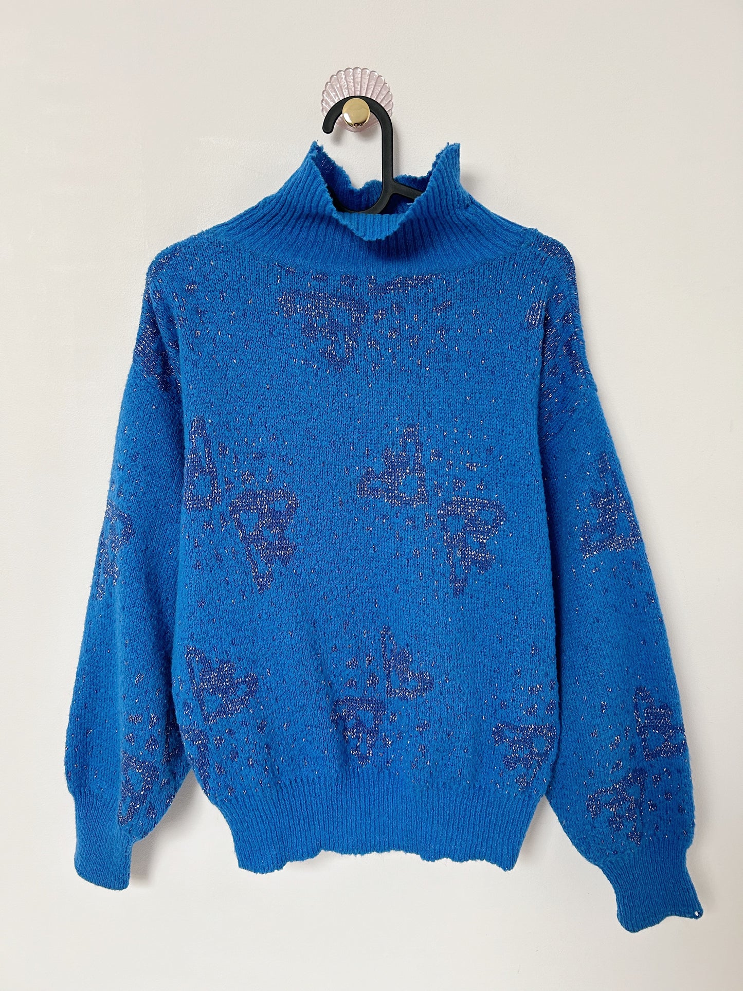 Pull col roulé bleu avec détails métallisés 80s Taille 36/38