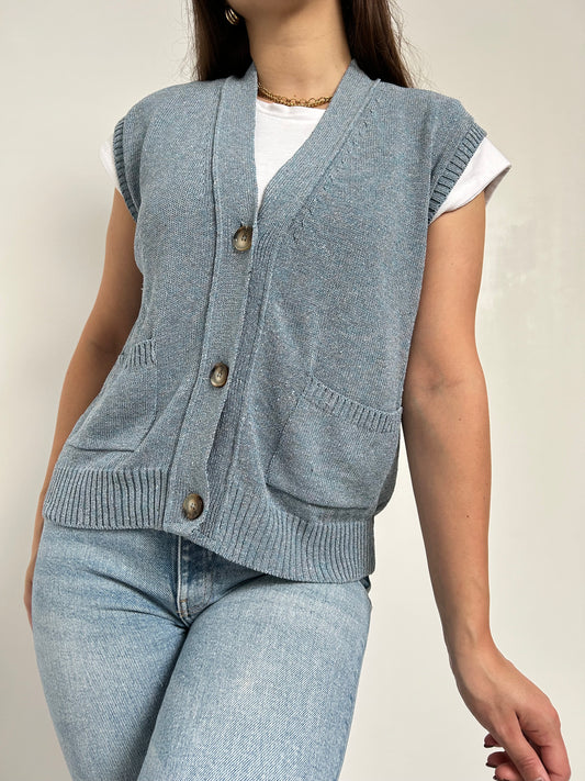 Gilet bleu sans manches 90s Taille 38