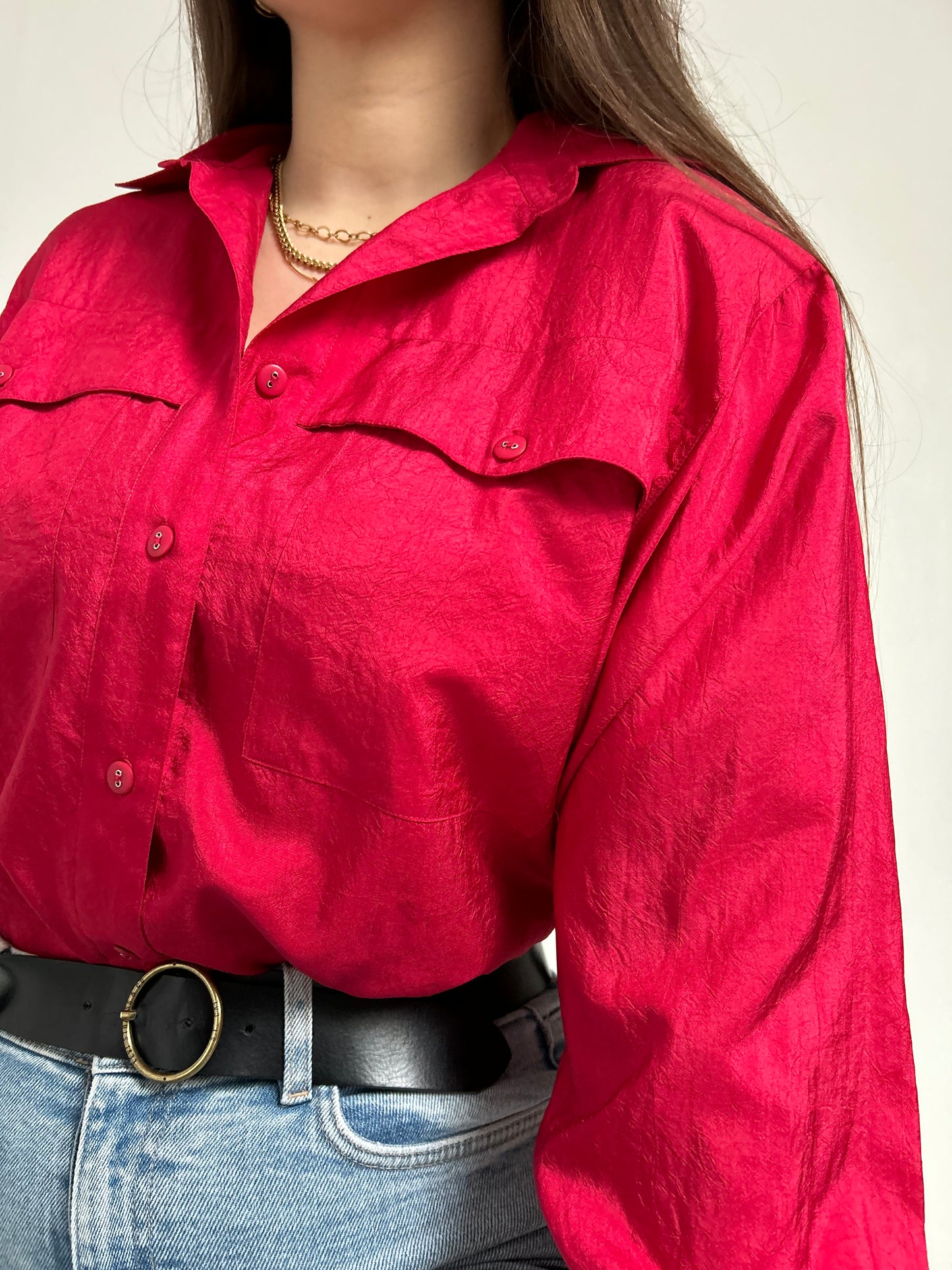 Chemise oversize rouge satiné 90s Taille 40