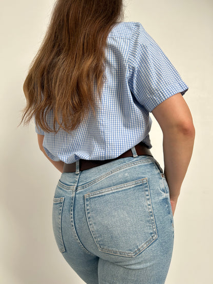 Oversized shirt with sky blue 90s Vichy pattern Size 38/40