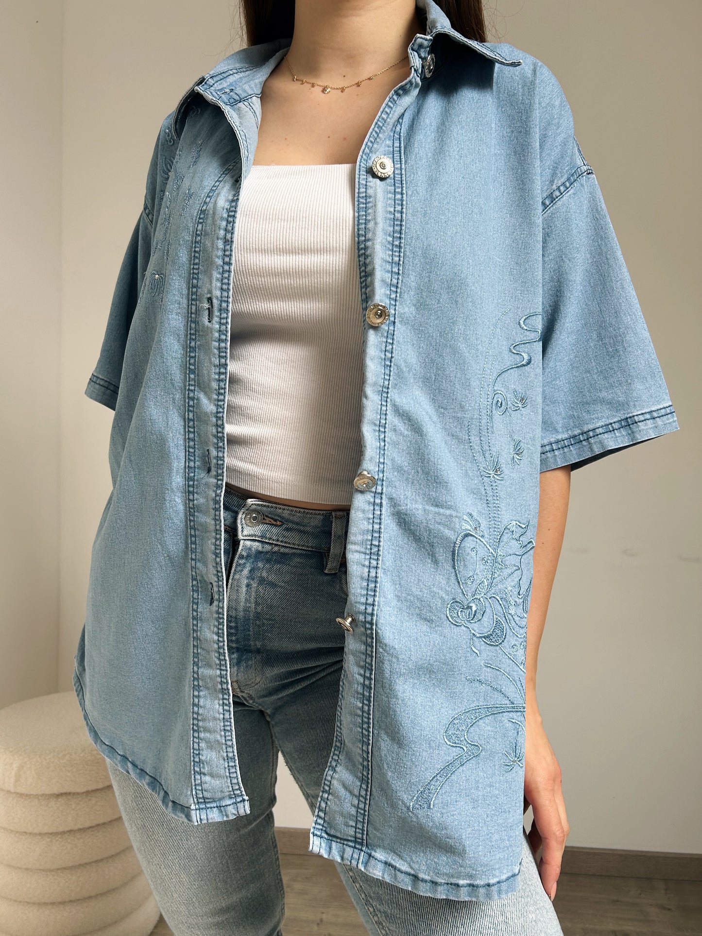 Chemise en jean brodée 90s Taille 40/42