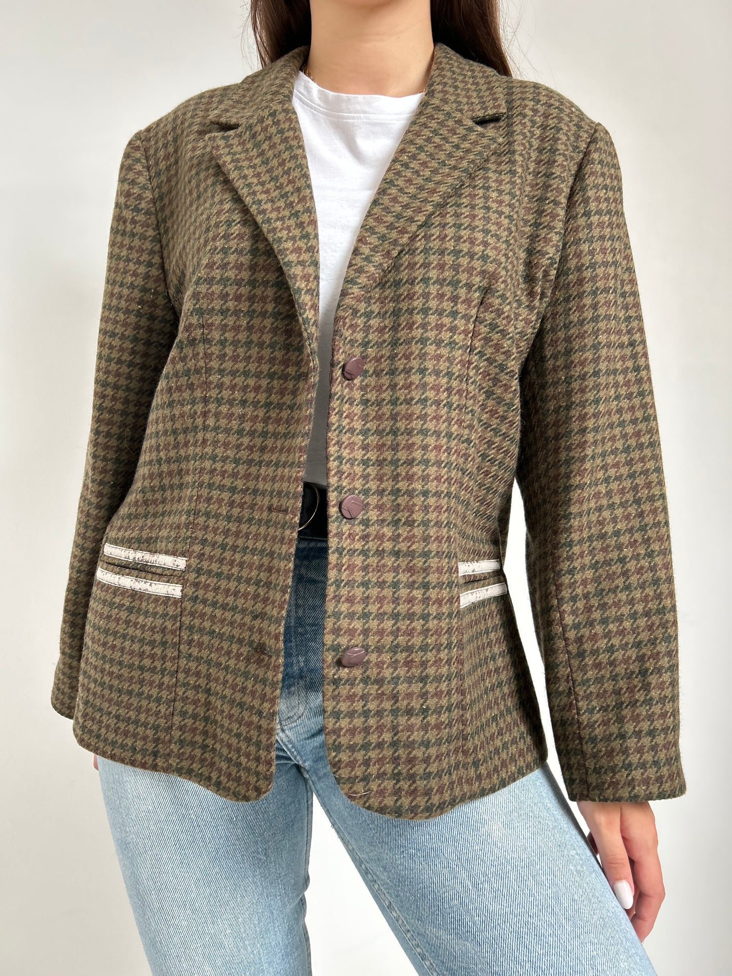 Blazer en tweed vert vintage Taille 40