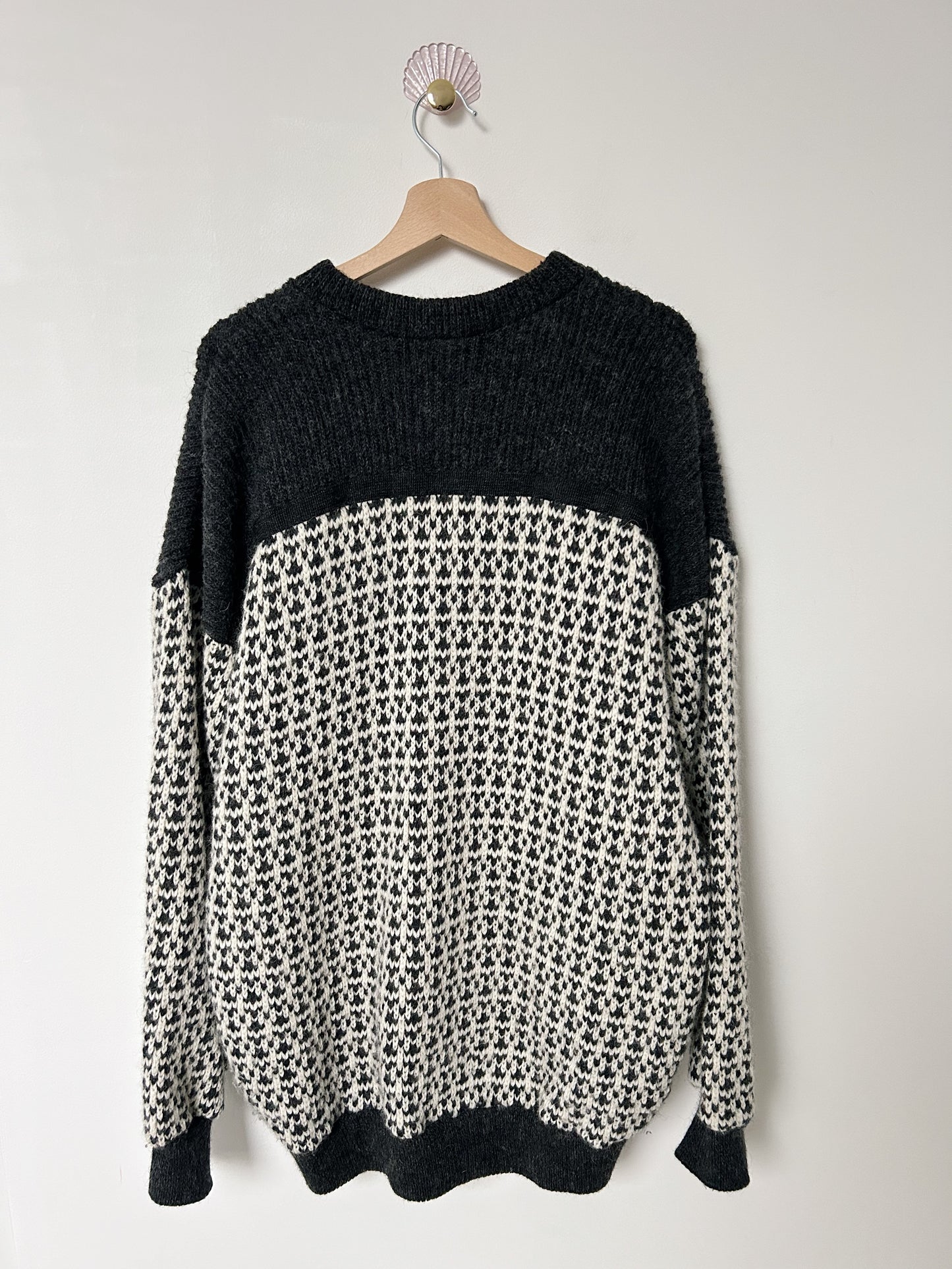 Pull islandais en maille grise et blanche vintage Taille 44