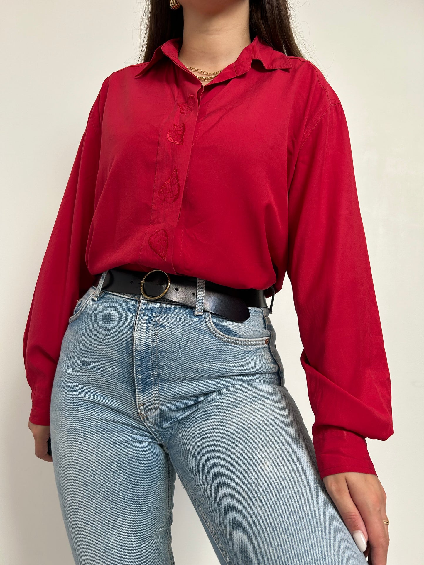 Chemise oversize rouge à broderie 90s Taille 38 à 42