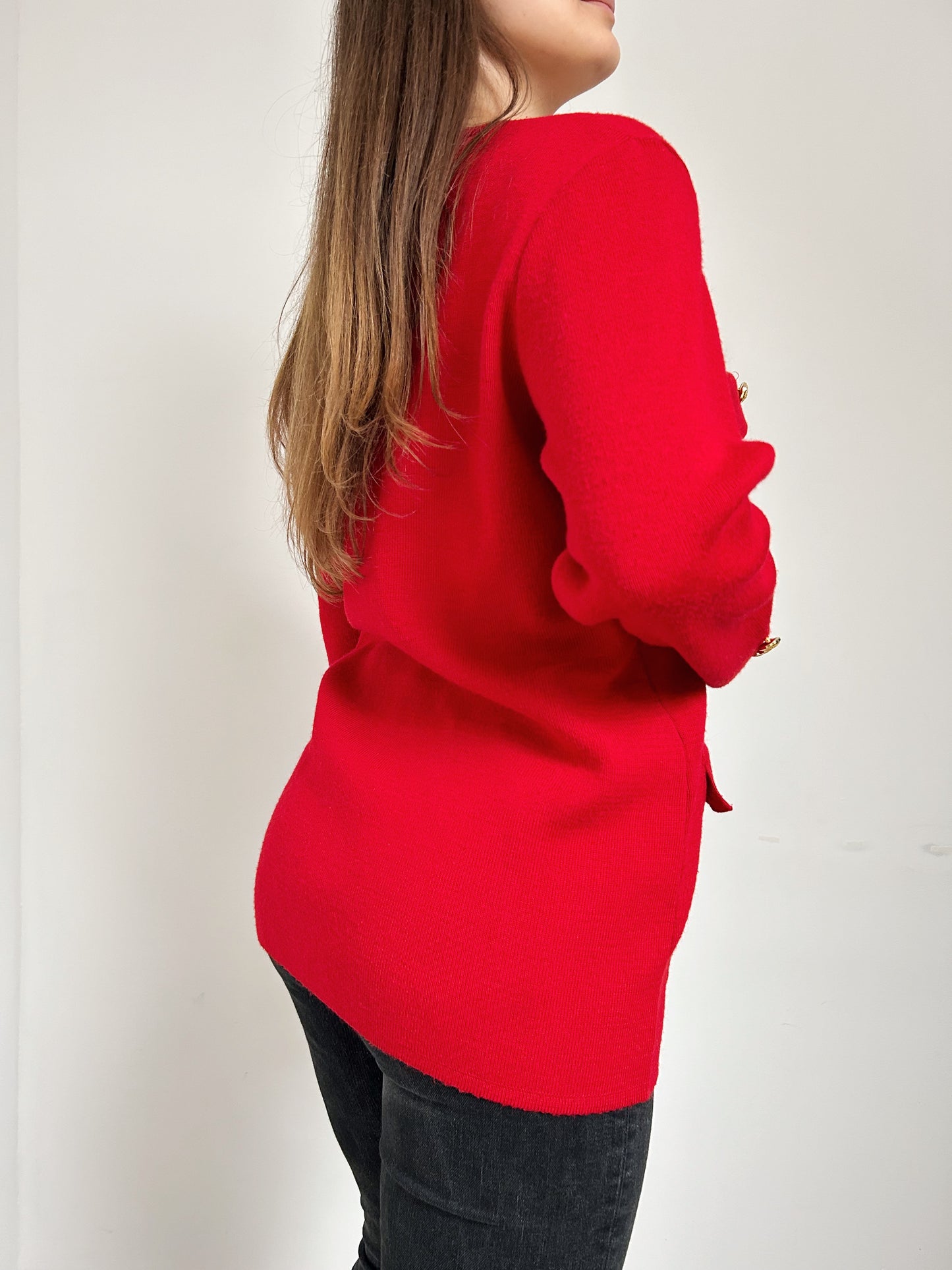 Cardigan rouge à boutons dorés 80s Taille 40