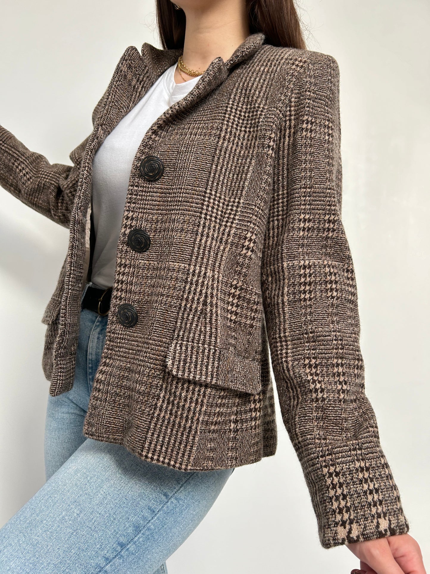 Blazer en tweed marron vintage Taille 38