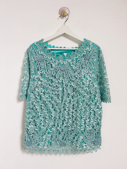 Blouse en dentelle bleu 90s Taille 38/40