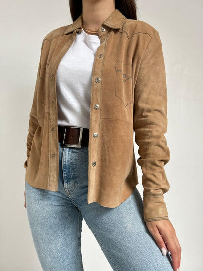 Veste chemise en daim beige 70s Taille 36/38