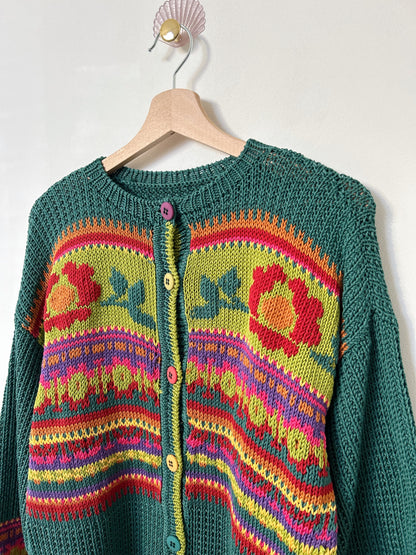 Cardigan vert à motifs fleuris vintage Taille 38