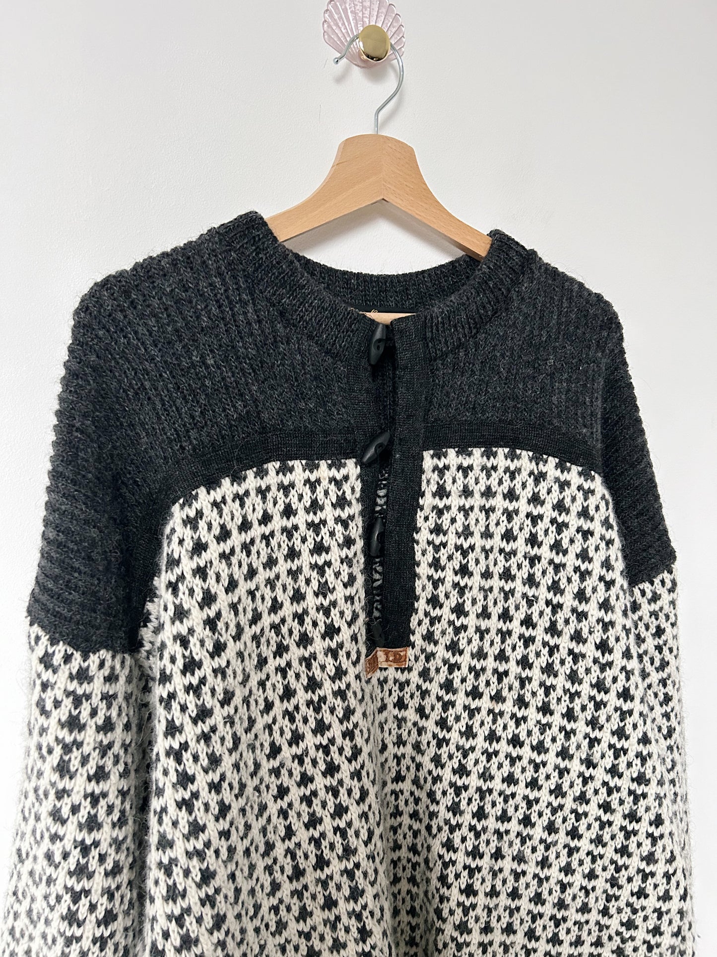 Pull islandais en maille grise et blanche vintage Taille 44