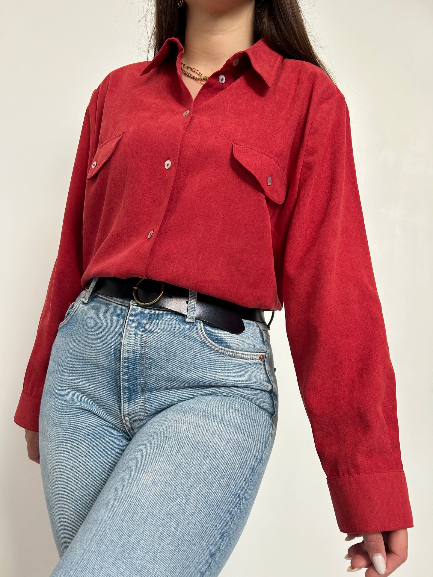 Chemise en suédine rouge 90s Taille 38 à 42