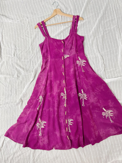 90s Patterned Purple Buttoned Dress Size 34