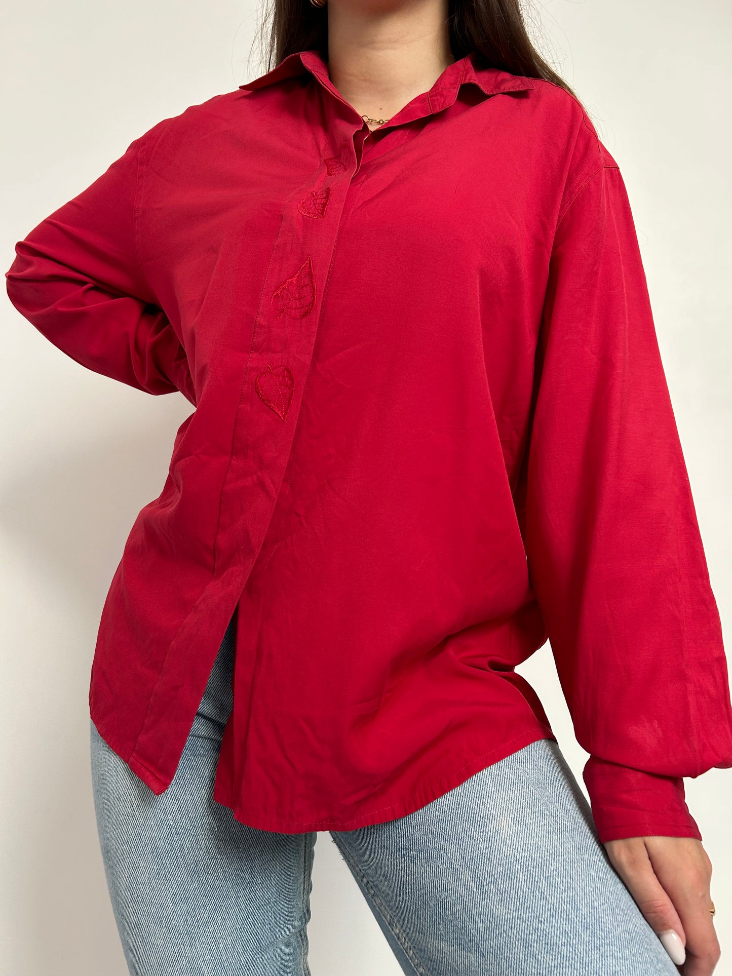 Chemise oversize rouge à broderie 90s Taille 38 à 42