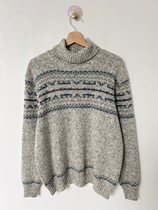 Pull à motifs islandais col roulé vintage Taille 42